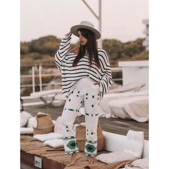 ZARA Embroidered Linen Blend Pants New - Picture 3 of 8